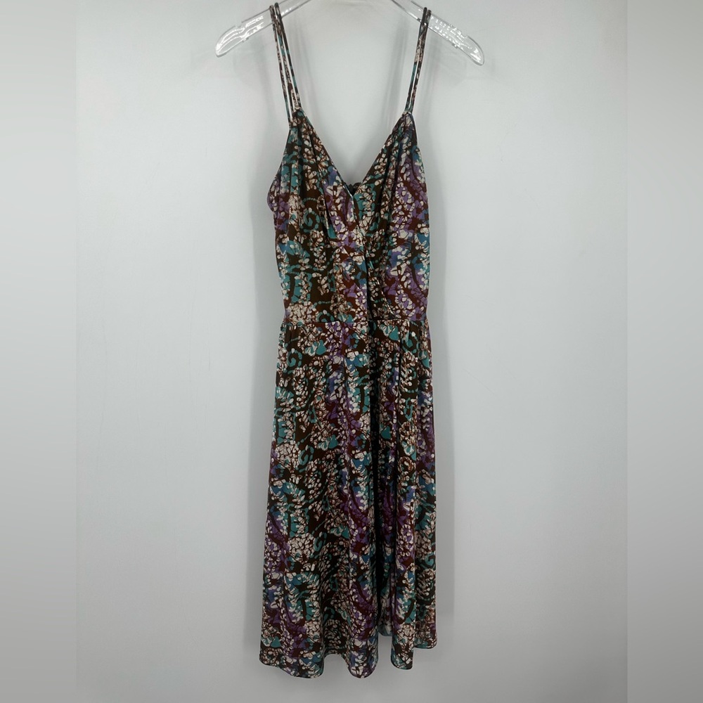 Nieves Lavi 100% Silk Multicolor Floral Midi Dress Sleeveless Womens 4 | A437 - Picture 4 of 12
